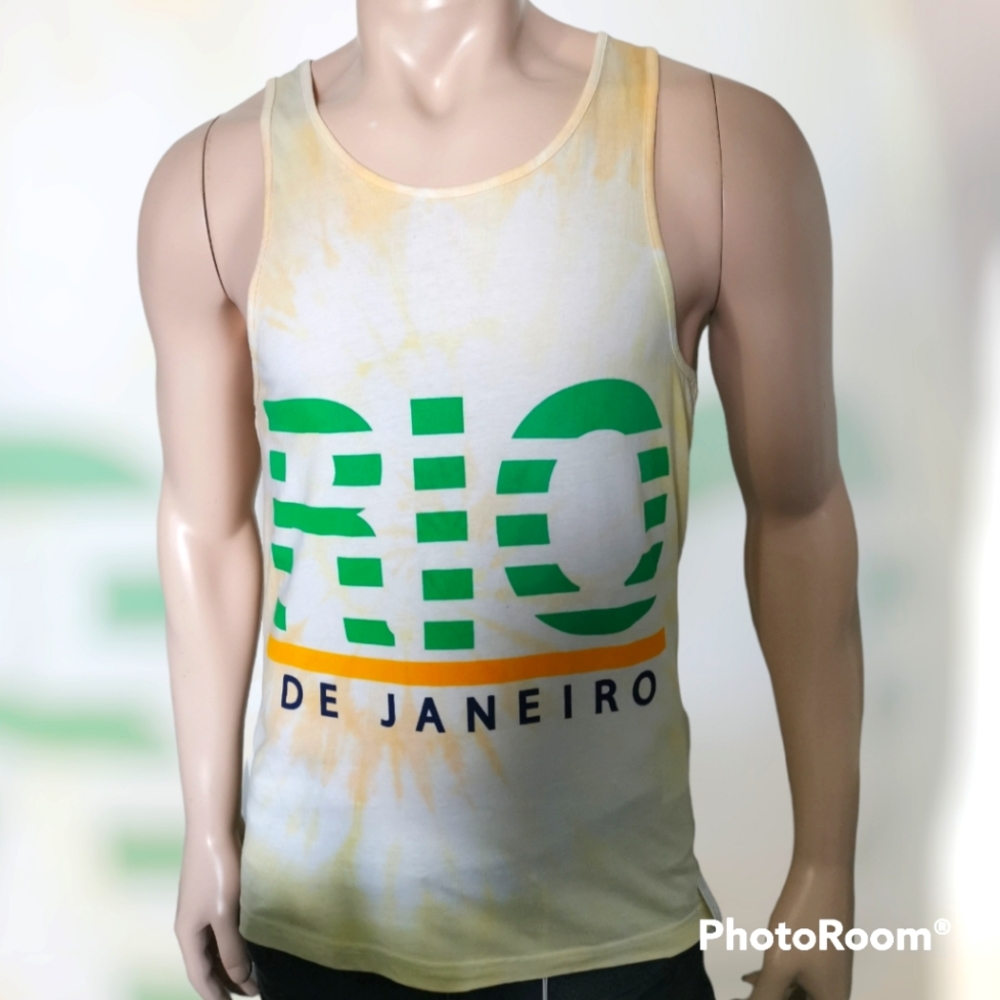 🇧🇷 Rio De Janeiro Tie Dye Tank Top Yellow & Green Small 100% Cotton